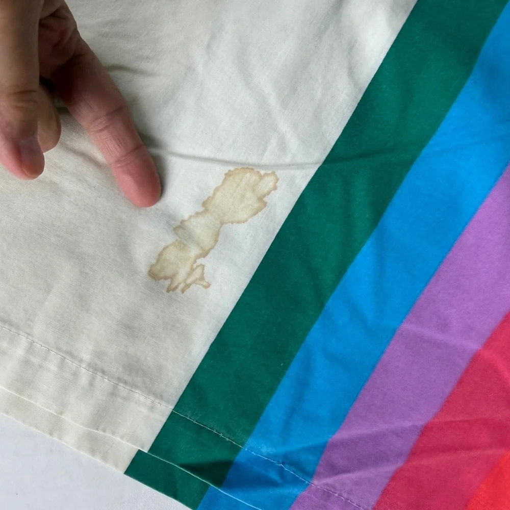 Vintage Wamsutta Ultracale Double Flat Sheet Rainbow Stripe Retro 70s 80s White